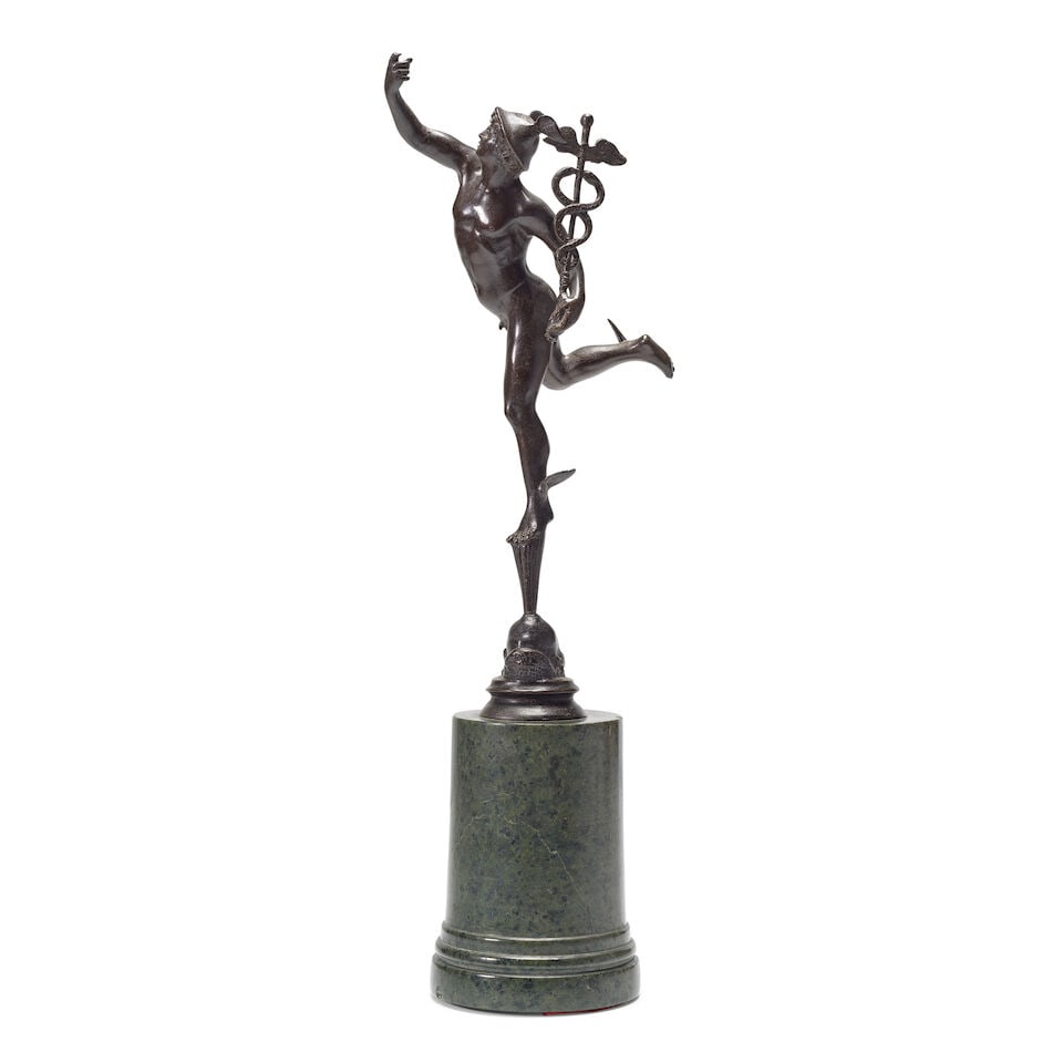 After Giambologna (Italian, 1529-1608): A late 19th century patinated bronze model of Mercury (1 of 3)