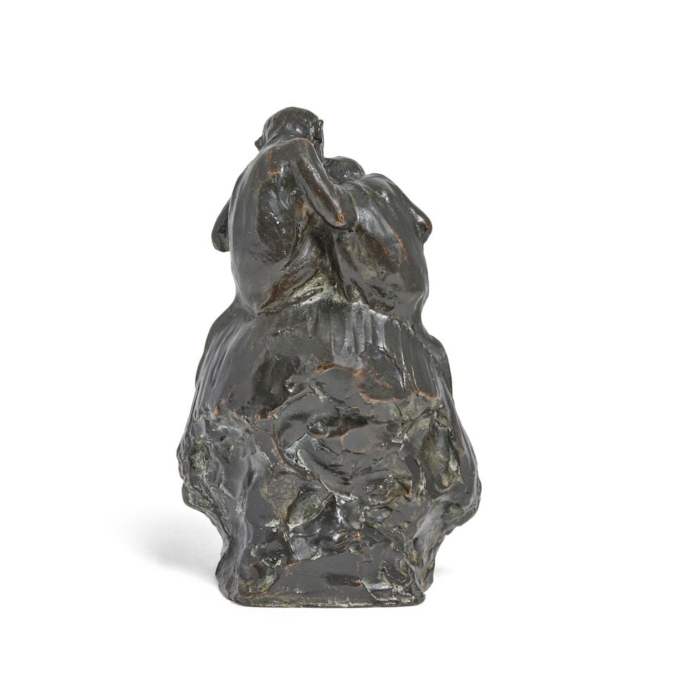 Richard Garbe (British, 1876-1957): A patinated bronze group of two monkeys sat on the head of a... - 4