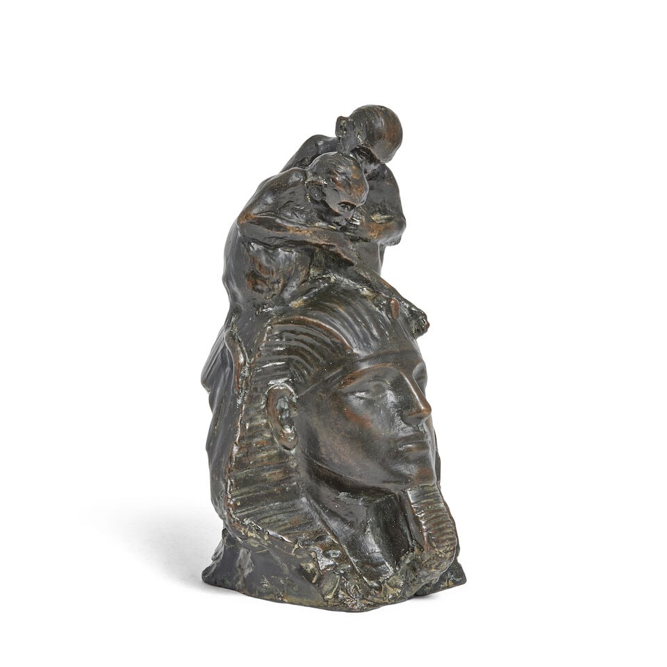 Richard Garbe (British, 1876-1957): A patinated bronze group of two monkeys sat on the head of a... - 5