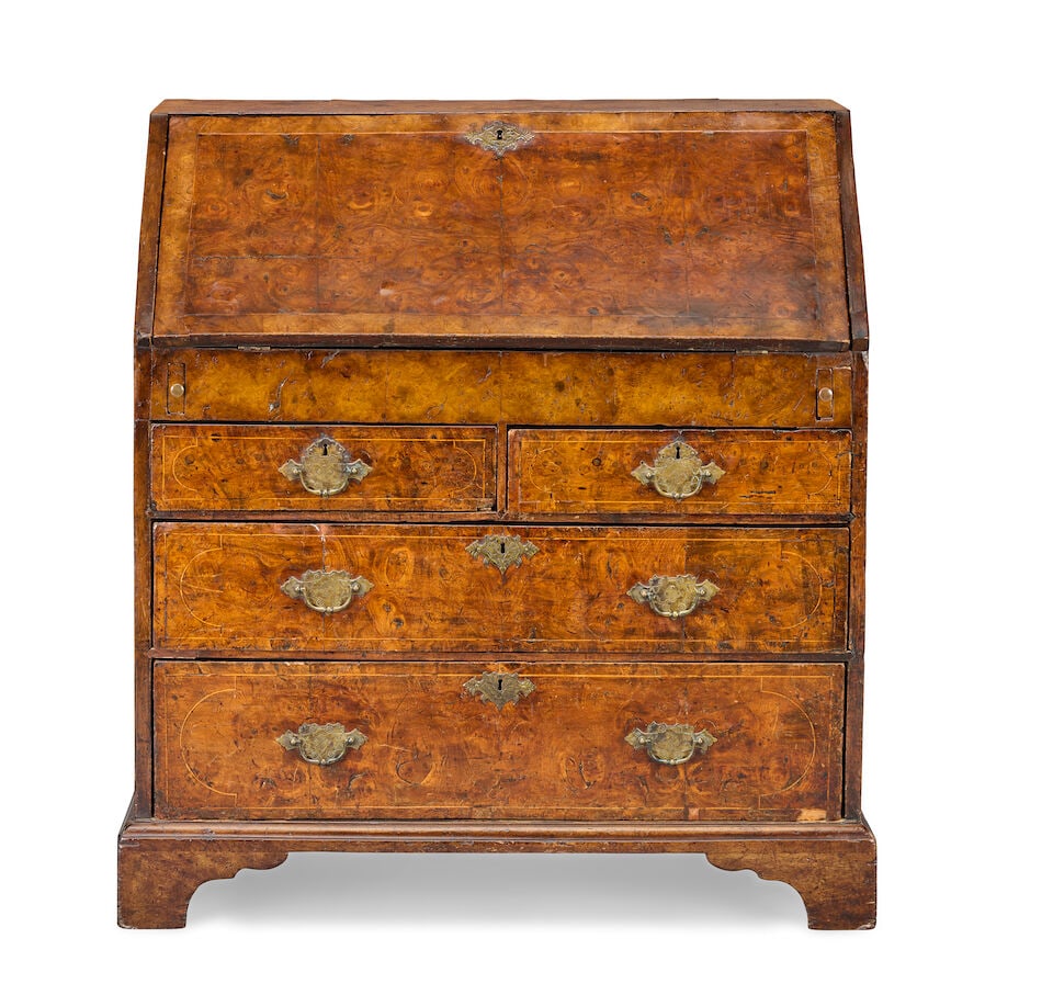 A George II burr elm bureau 1730-1745 (1 of 4)