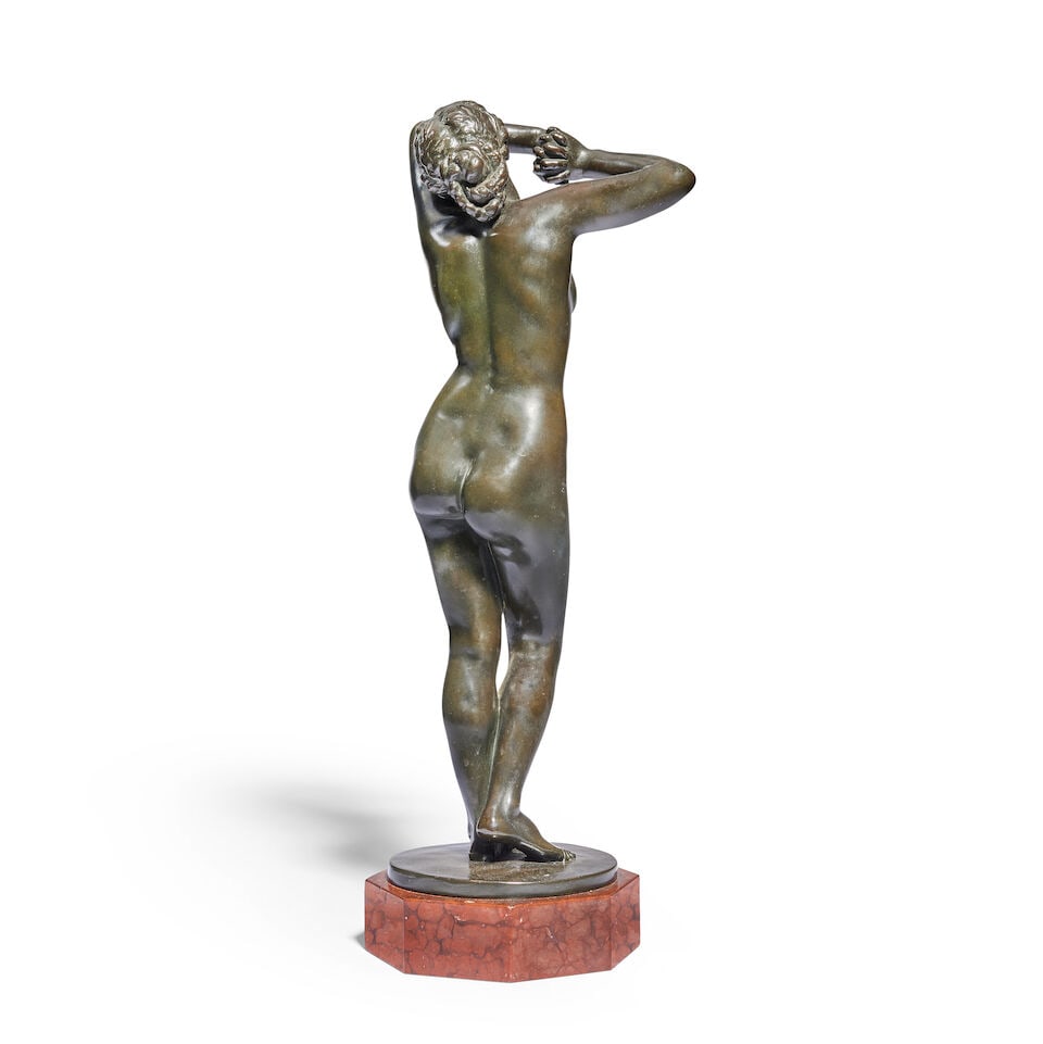 A late 19th century French bronzed copper clad figure of Phryne In the manner of Alexandre Falgu... - 2