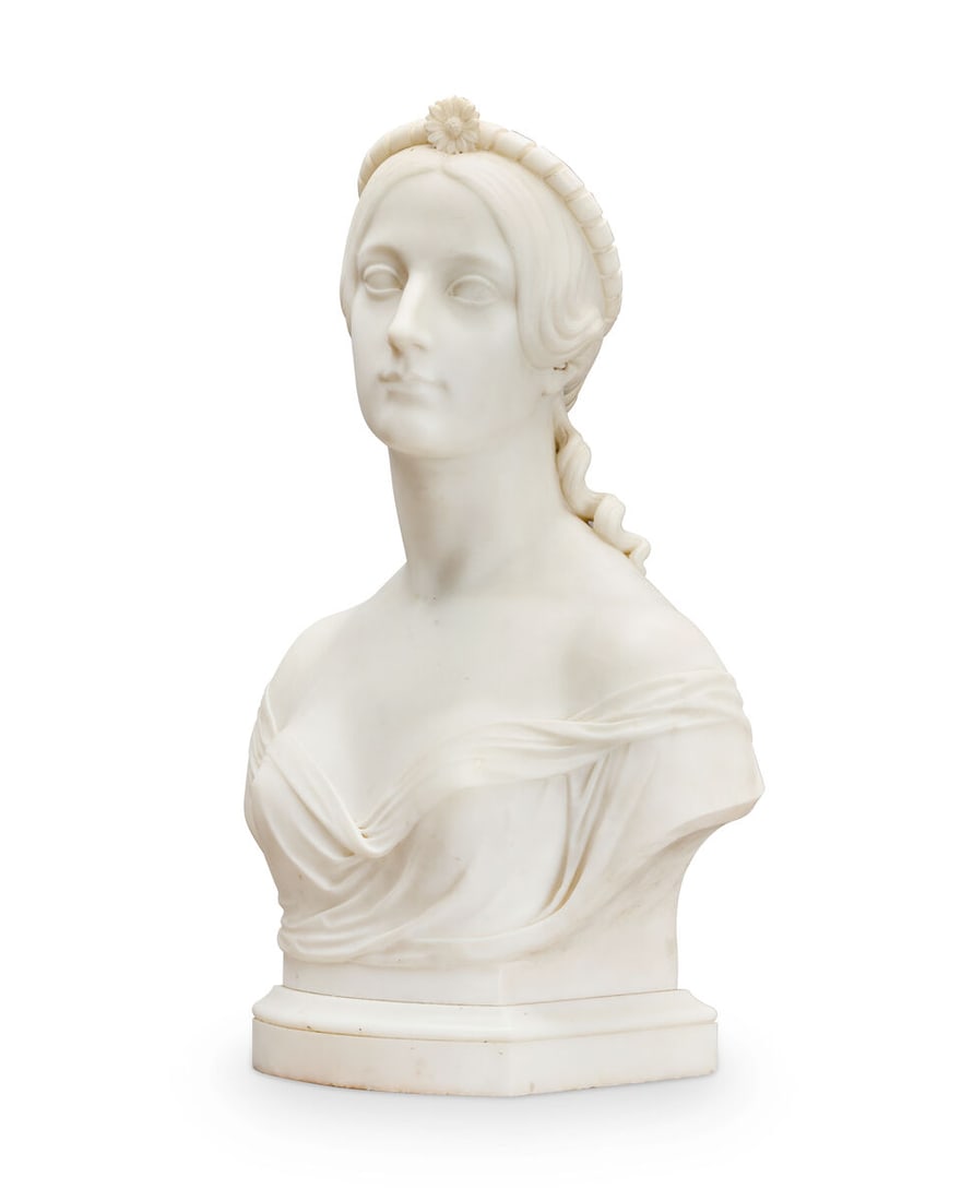 John Gibson (British, 1791 - 1866): A carved white marble bust of Lucy Charlotte Jervis (né... - 4
