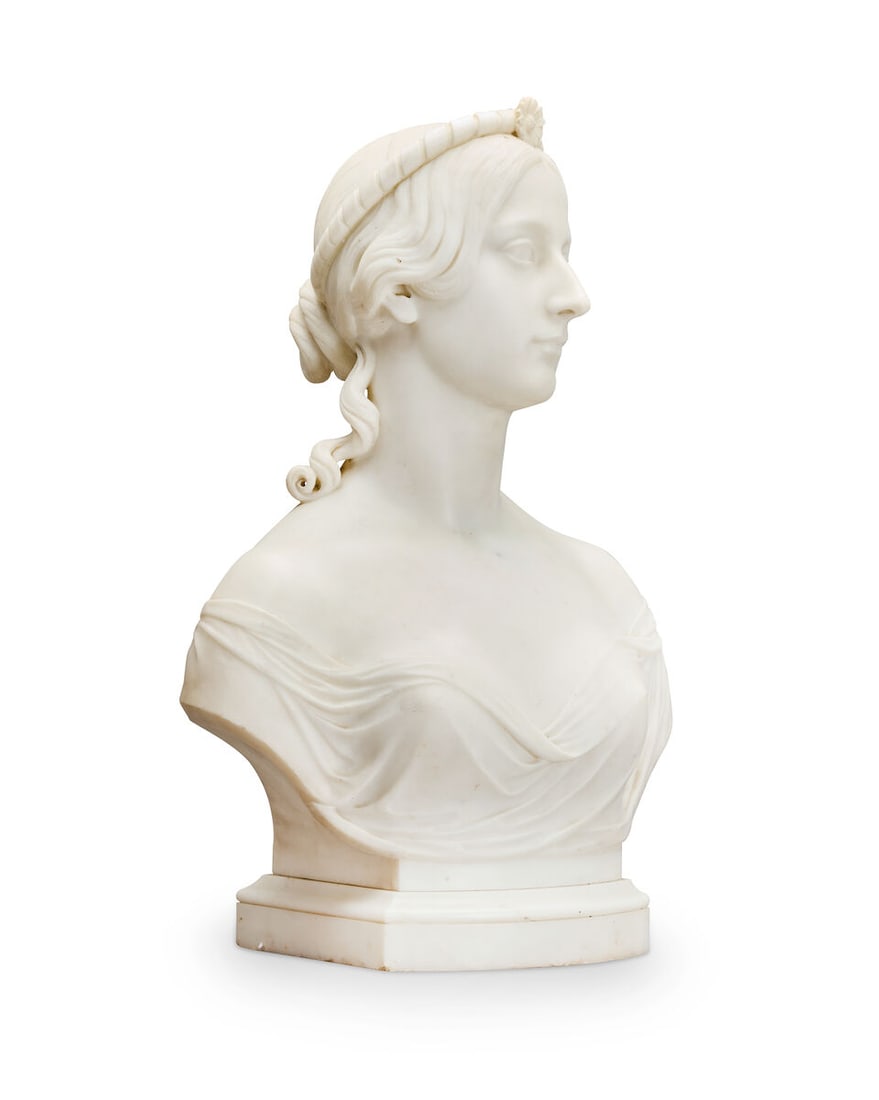 John Gibson (British, 1791 - 1866): A carved white marble bust of Lucy Charlotte Jervis (né... - 5