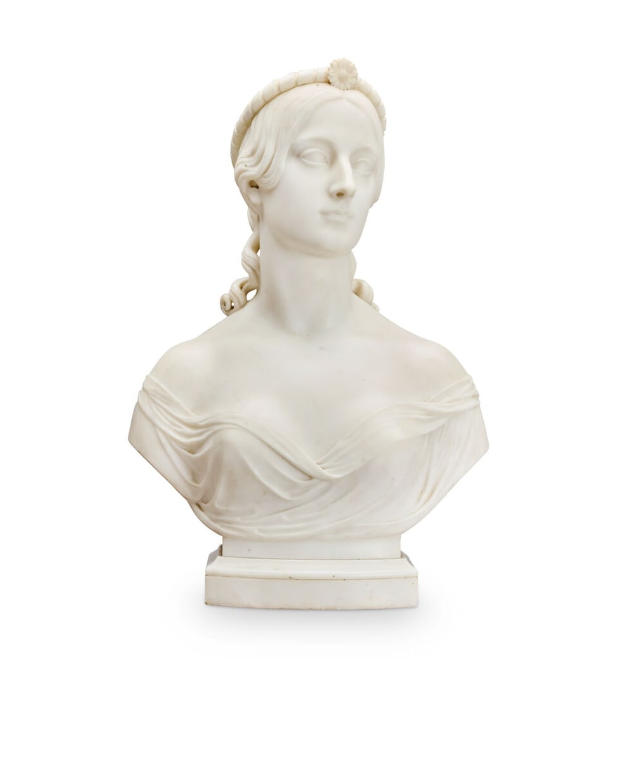 John Gibson (British, 1791 - 1866): A carved white marble bust of Lucy Charlotte Jervis (né... - 6