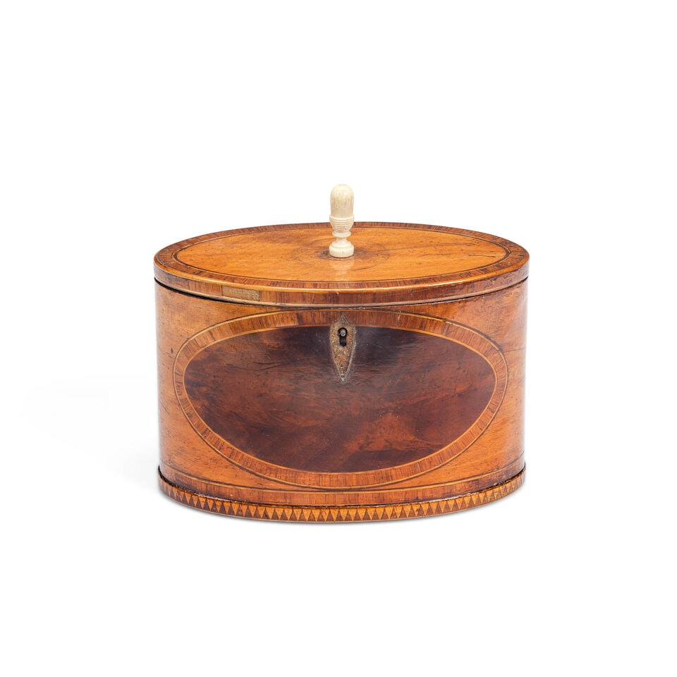 A George III satinwood, banded and mahogany inlaid tea caddy (1 of 1)