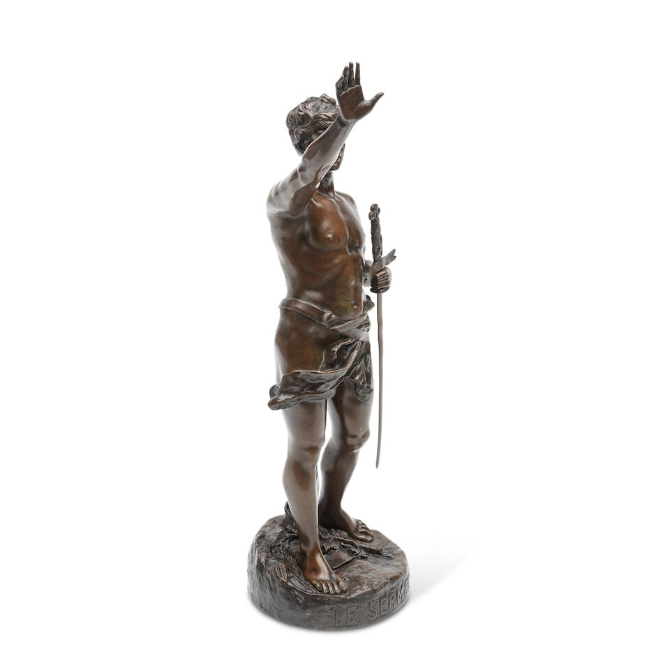 After Oscar Ruffony (Franco-Swiss, 1874-1946): A patinated bronze figure of 'Le Serment' - 2