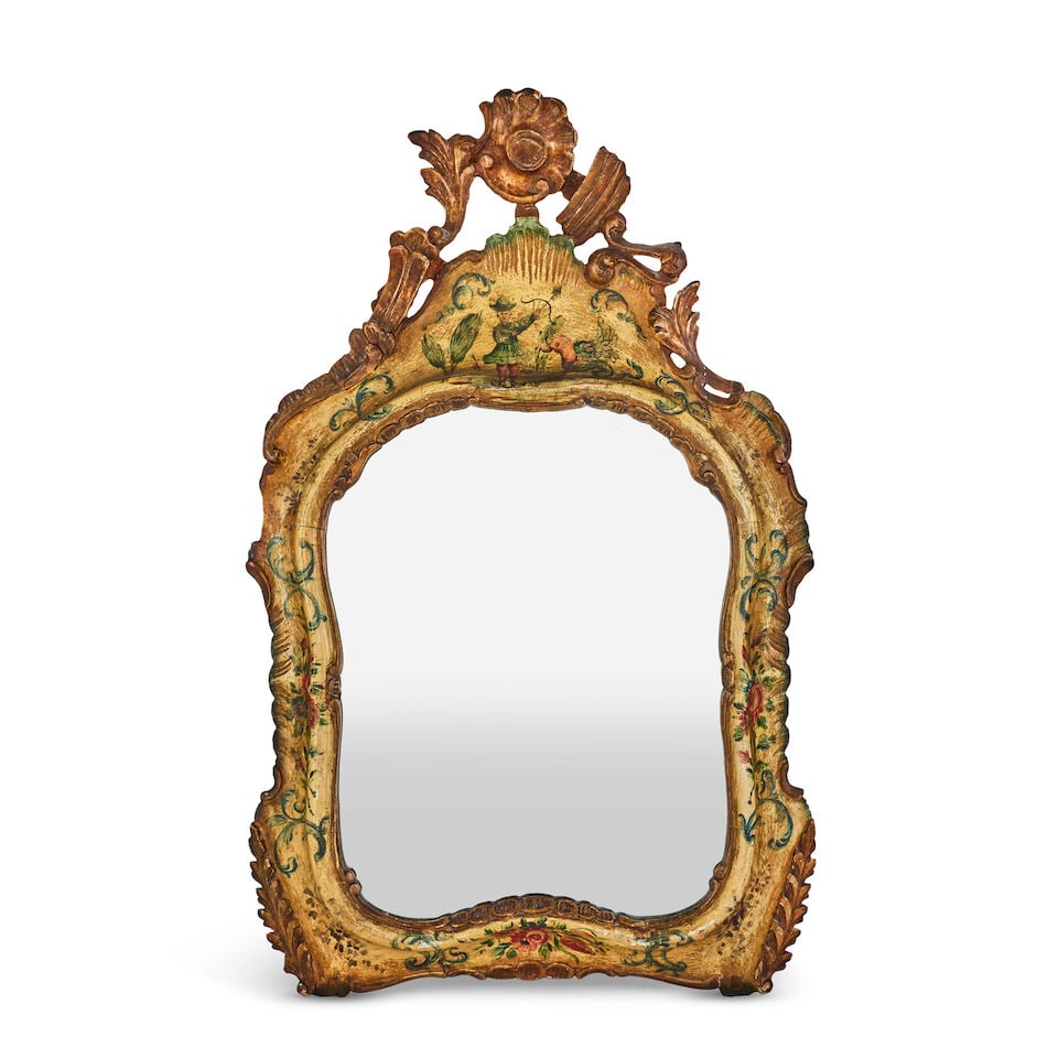 A 19th century Italian 'lacca' and parcel gilt cartouche mirror Probably Venetian (1 of 2)