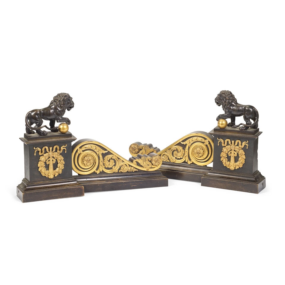 A pair of Charles X patinated and gilt bronze chenets (2) - 2