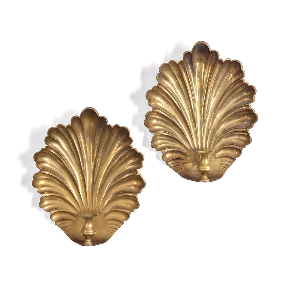 A pair of brass wall sconces In the manner of Vaughan (1 of 1)