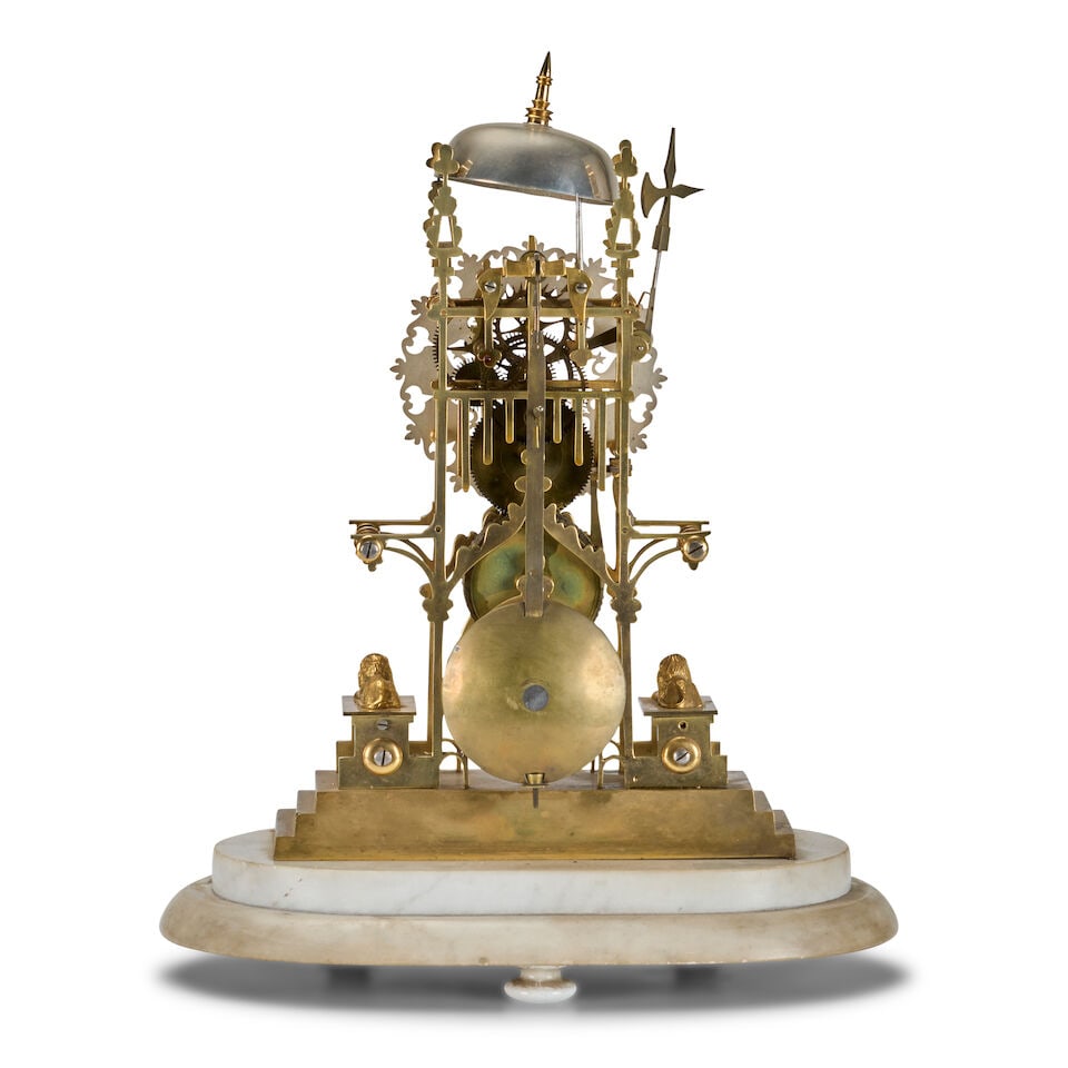 A mid 19th century brass skeleton timepiece with passing strike - 2