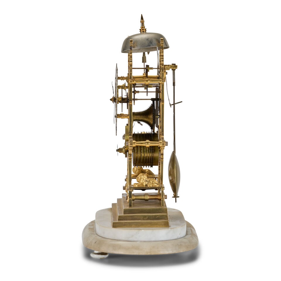 A mid 19th century brass skeleton timepiece with passing strike - 3