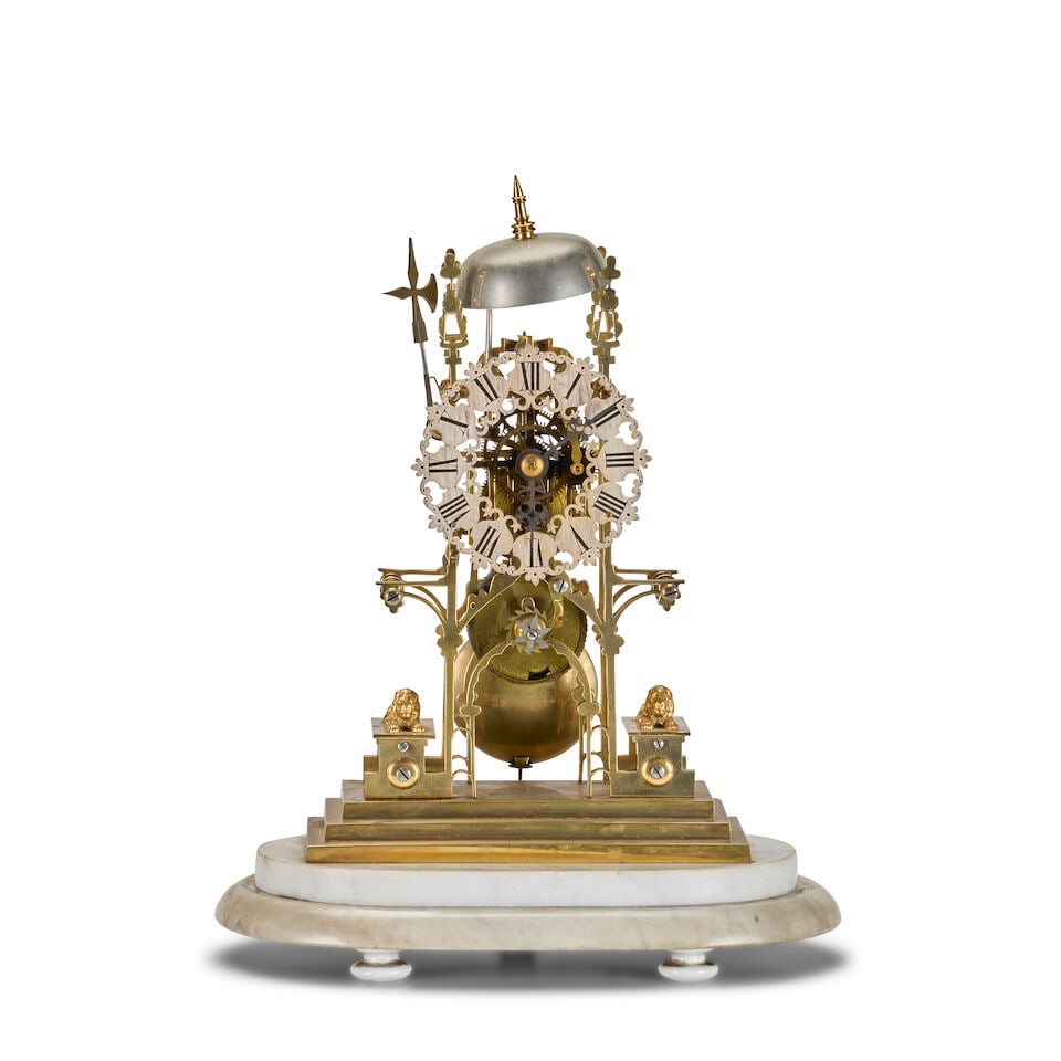 A mid 19th century brass skeleton timepiece with passing strike - 5