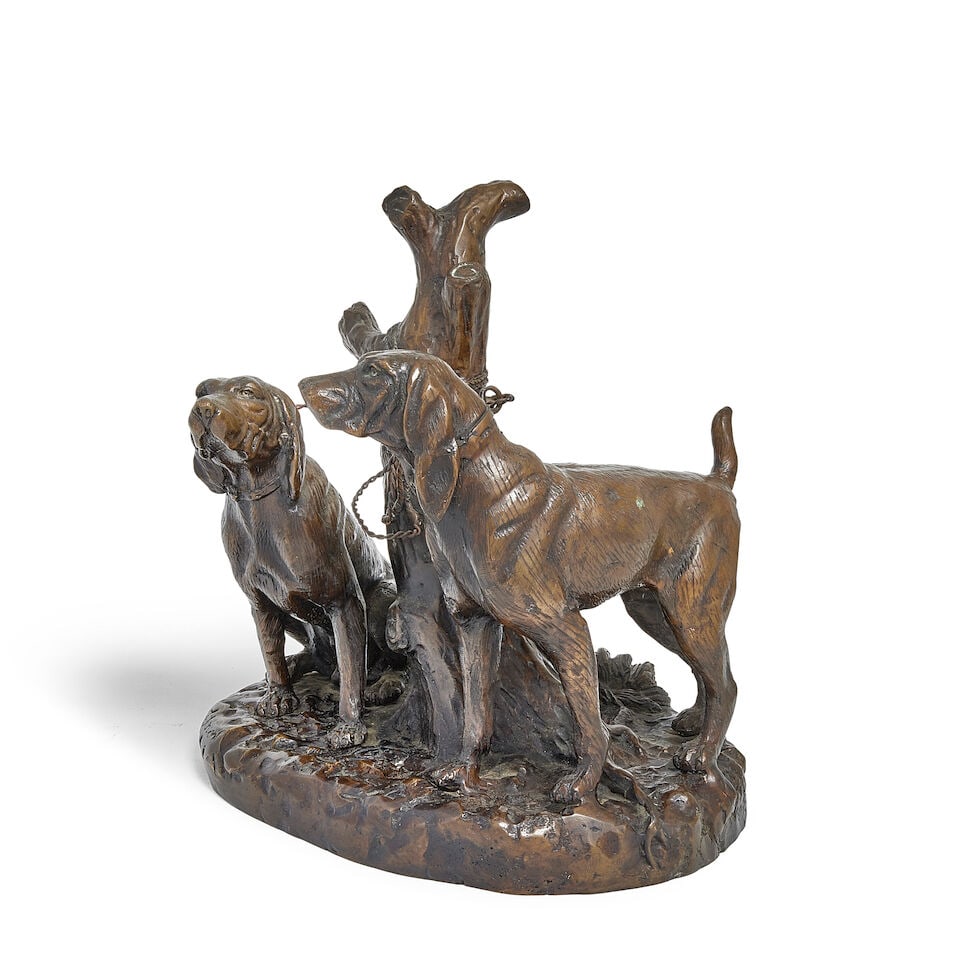 Grace Mott Johnson (American, 1882-1967): A patinated bronze group of two bloodhounds - 3