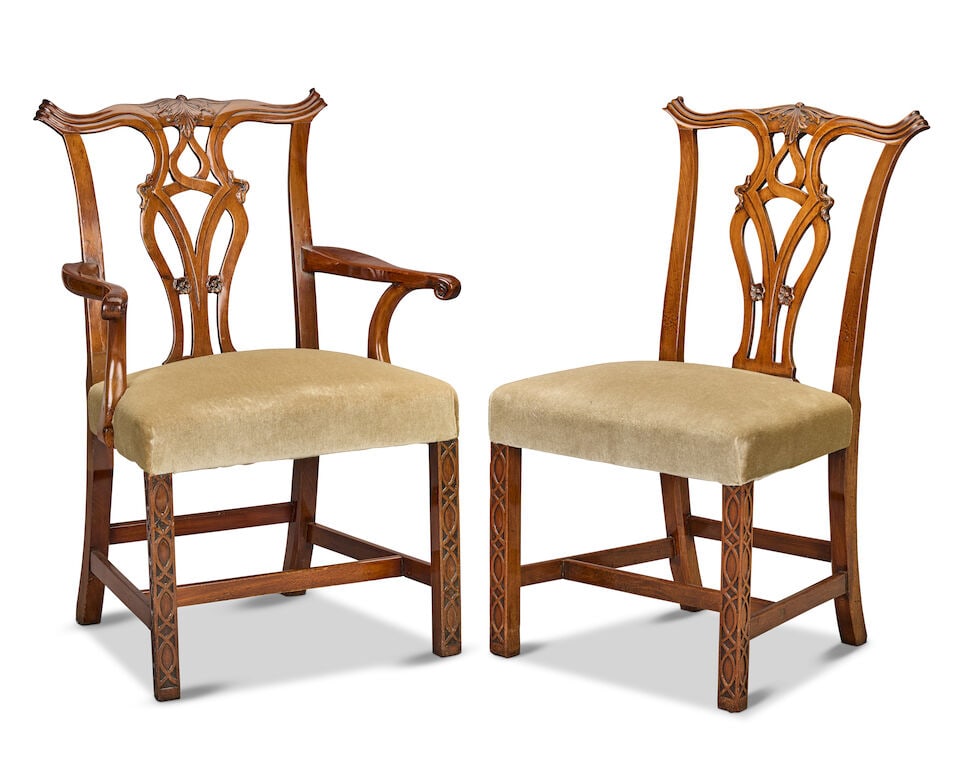 A set of twelve 19th century mahogany dining chairs In the George III 'Chippendale Director' sty... - 2