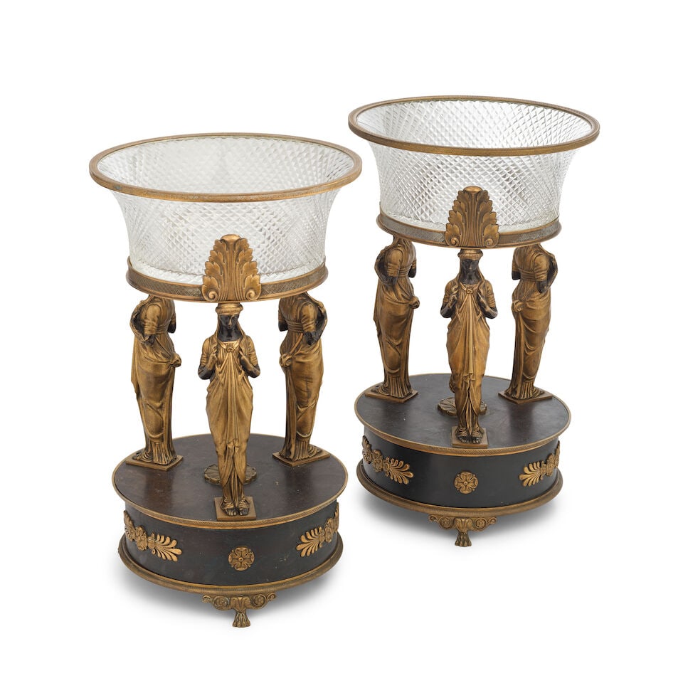 A pair of late 19th/early 20th century French gilt and patinated bronze and cut glass figural ce... - 2