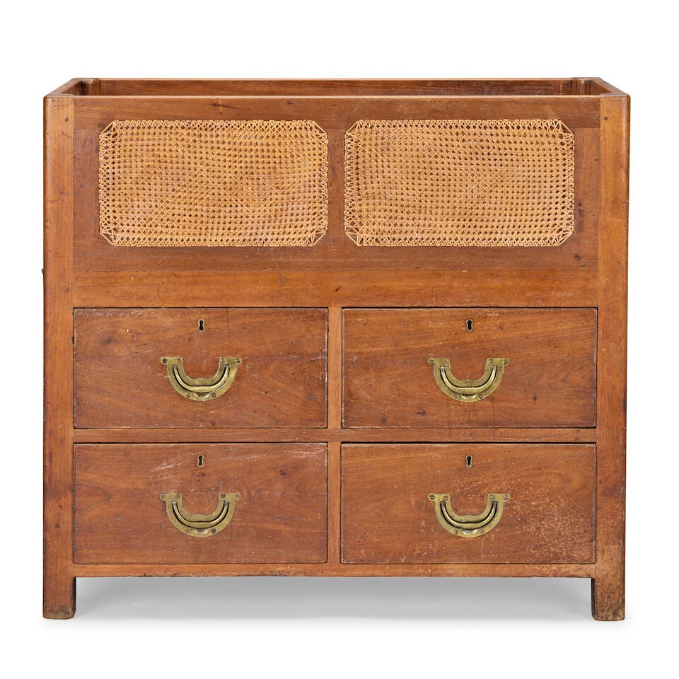 A rare and unusual first half 19th century hardwood and rattan work portable cot cabinet 1815-1840 (1 of 4)