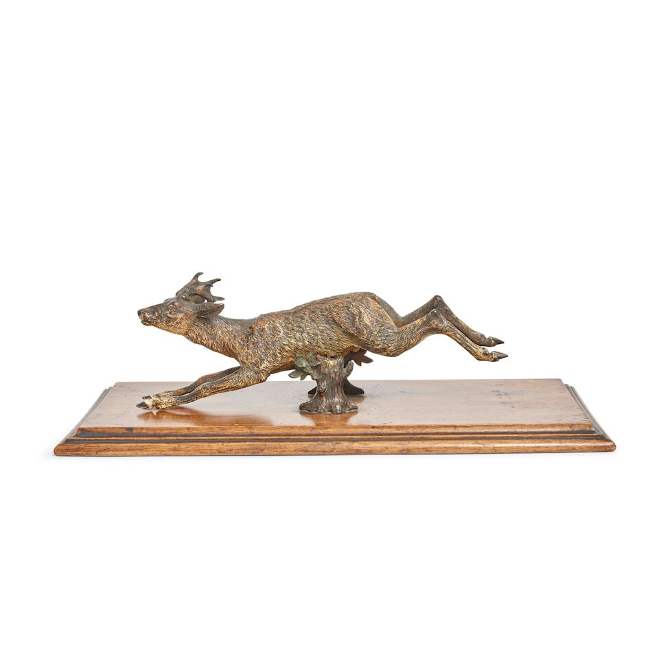A 19th century Austrian cold painted bronze paper clip in the form of a leaping roe deer and a l... - 2