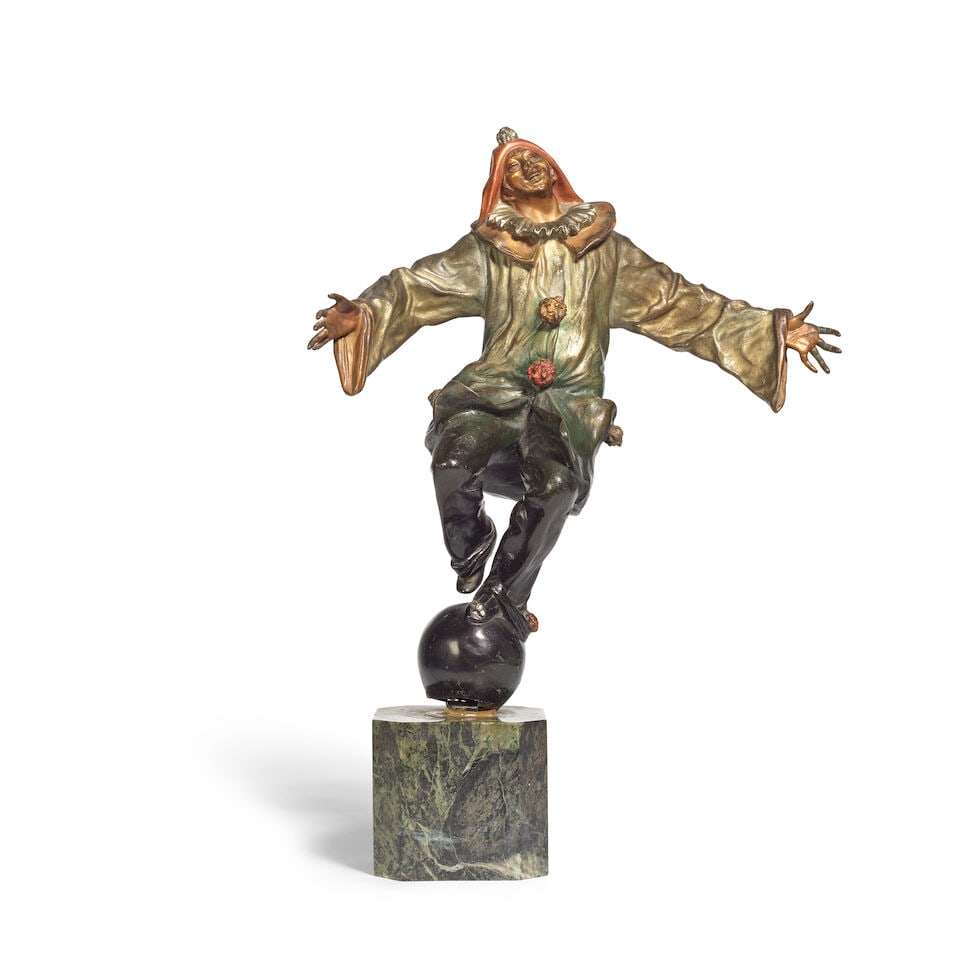 Albert Milani (American, 1892-1977): A cold-painted bronze figure of a Pierrot Circa 1930 (1 of 2)