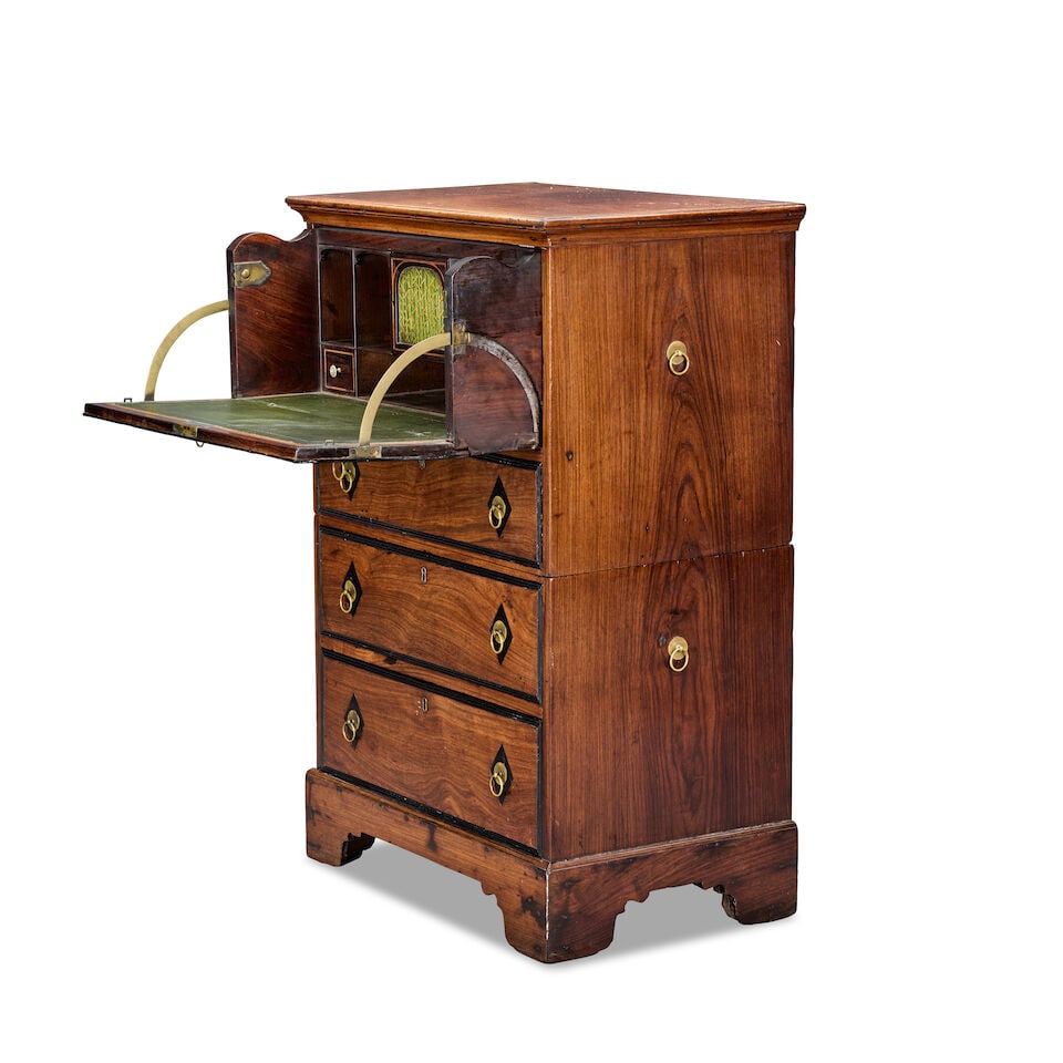 An interesting and rare Anglo-Indian late 18th century ebony inlaid padouk and ebonised campaign... - 2