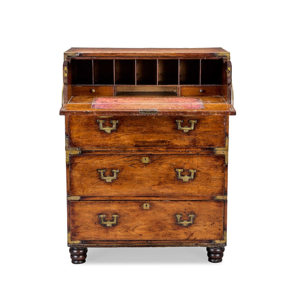 An early or mid Victorian camphorwood campaign secretaire chest of narrow proportions 1850-1875 - 2
