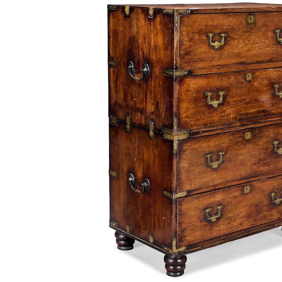 An early or mid Victorian camphorwood campaign secretaire chest of narrow proportions 1850-1875 - 3