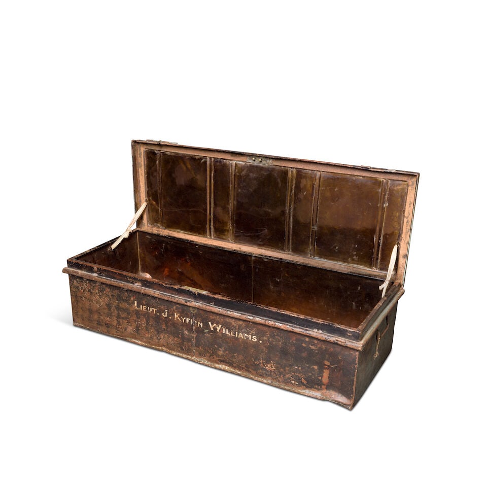 A japanned tin Military uniform trunk used by the Welsh artist Sir John Kyffin Williams Late 19t... - 2
