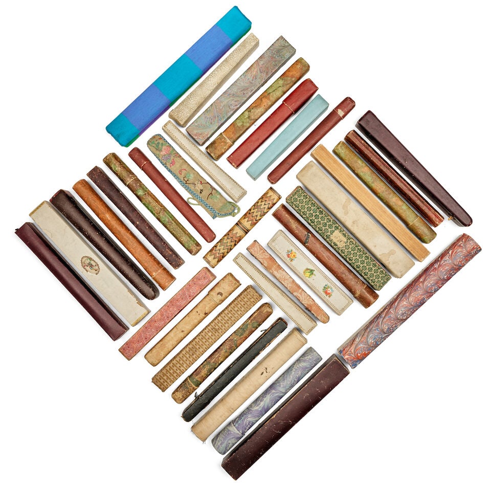 A collection of four 19th century Chinese embroidered silk fan cases together with similar perio... - 2