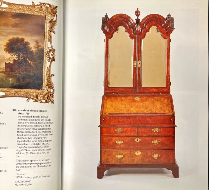 A Queen Anne or George I walnut, crossbanded and featherbanded bureau cabinet 1710-1725, some el... - 3