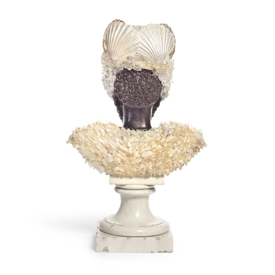 A shell and quartz specimen mounted black resin bust of Neptune In the manner of Anthony Redmile - 2