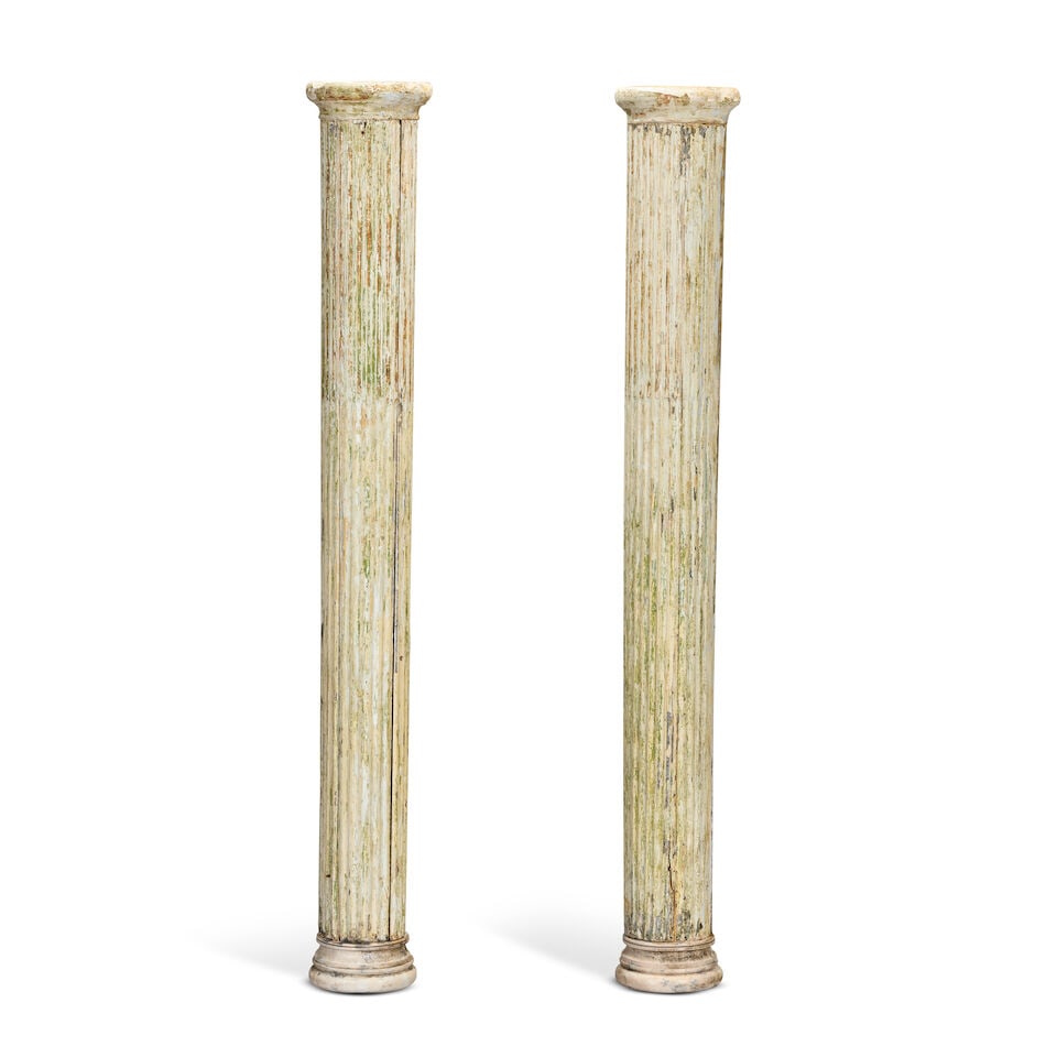 A pair of painted carved and turned wood columns Probably 19th century (2) - 2