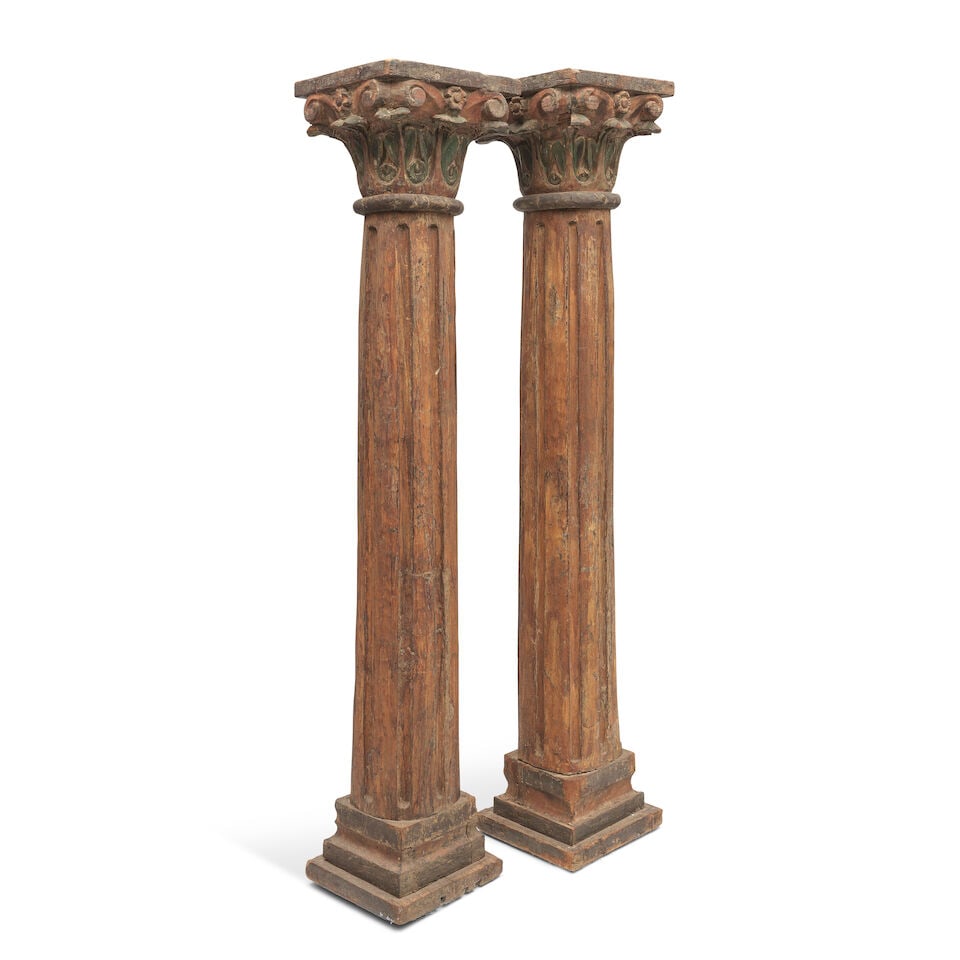 A pair of decorative carved wood architectural column supports Probably Asian, perhaps Indian, ... - 2