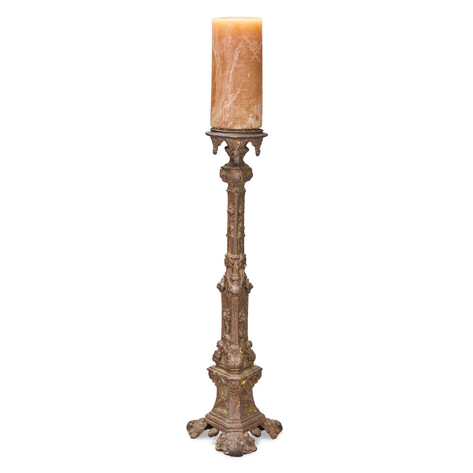 A pair of painted cast metal pricket torcheres In the Gothic style, probably late 19th century (2) - 3