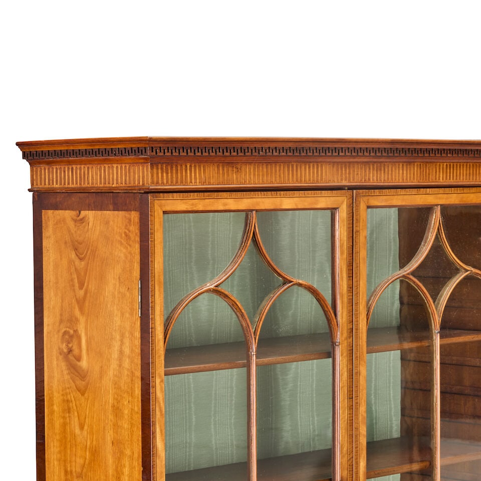 A George III satinwood, goncalo alves crossbanded and purplewood secretaire bookcase of attracti... - 2