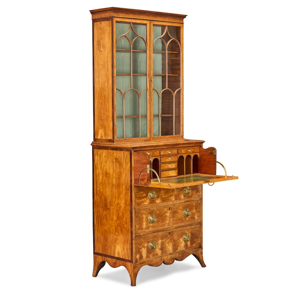 A George III satinwood, goncalo alves crossbanded and purplewood secretaire bookcase of attracti... - 3