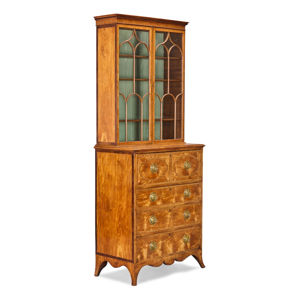 A George III satinwood, goncalo alves crossbanded and purplewood secretaire bookcase of attracti... - 4