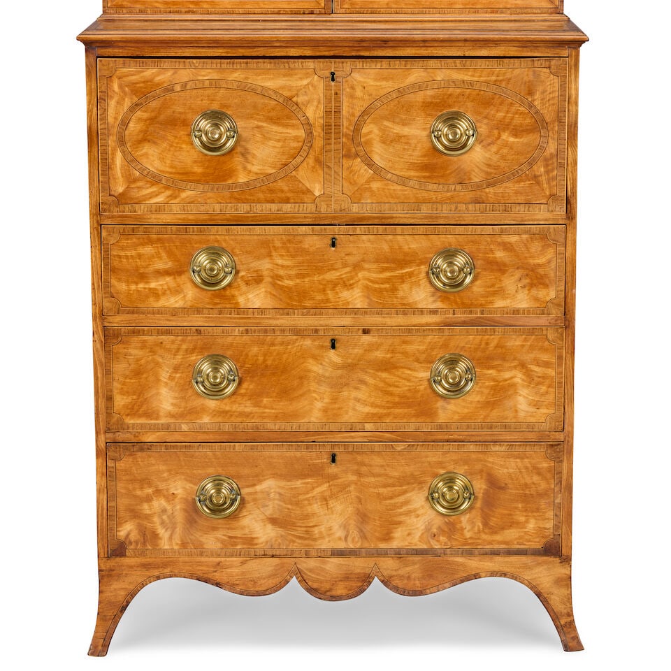 A George III satinwood, goncalo alves crossbanded and purplewood secretaire bookcase of attracti... - 5