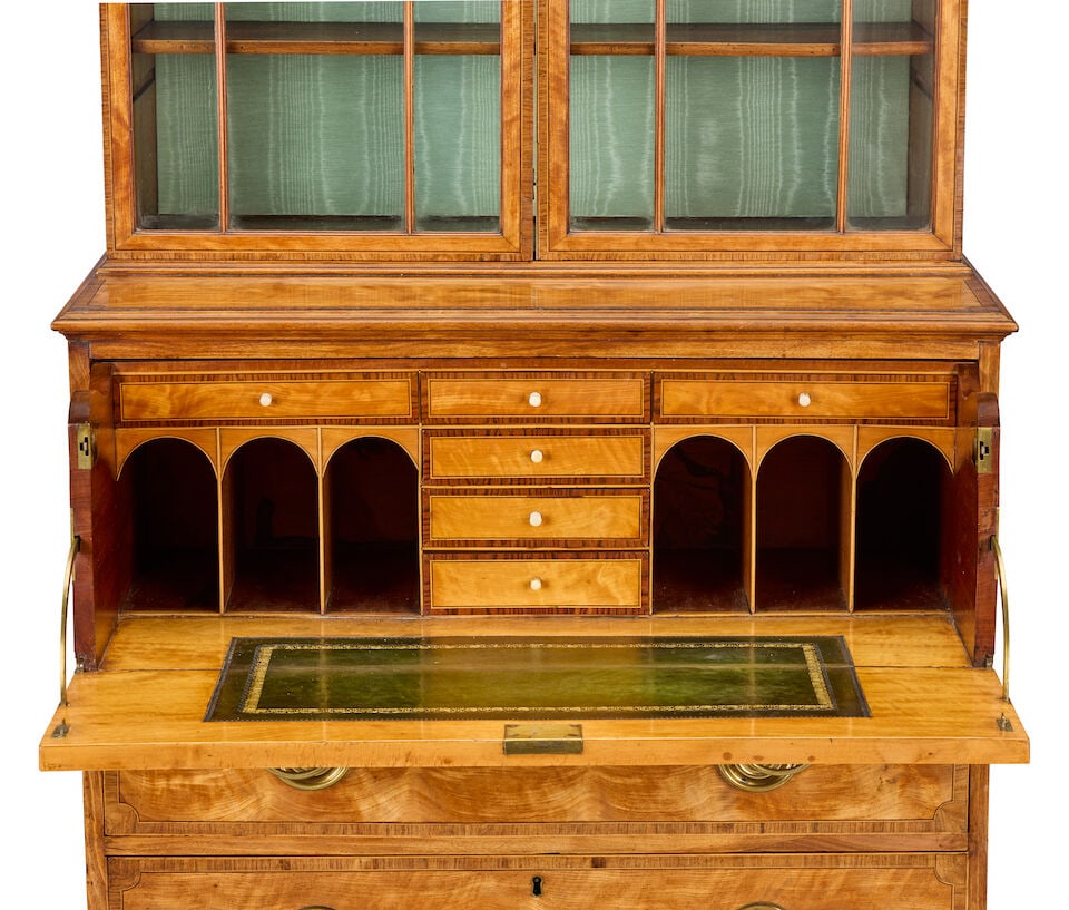 A George III satinwood, goncalo alves crossbanded and purplewood secretaire bookcase of attracti... - 6