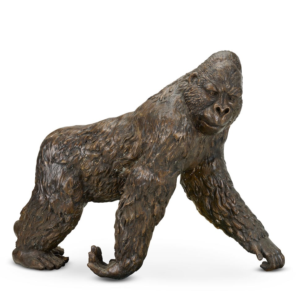 An impressive patinated bronze model of a gorilla (1 of 4)