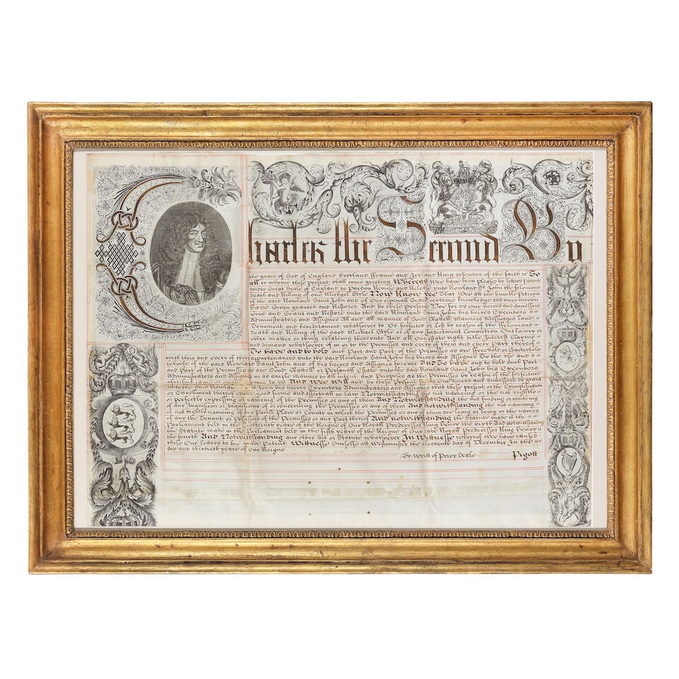 OF HISTORICAL ROYAL INTEREST: A late 17th century vellum Letters Patent with Royal Pardon from K... (1 of 3)