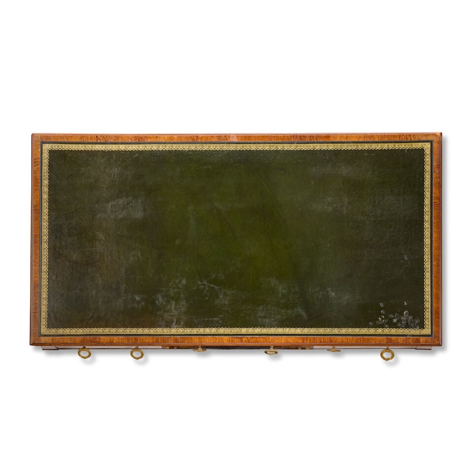 A George III mahogany, partridge wood banded and fruitwood marquetry writing tableCirca 1780 - 2