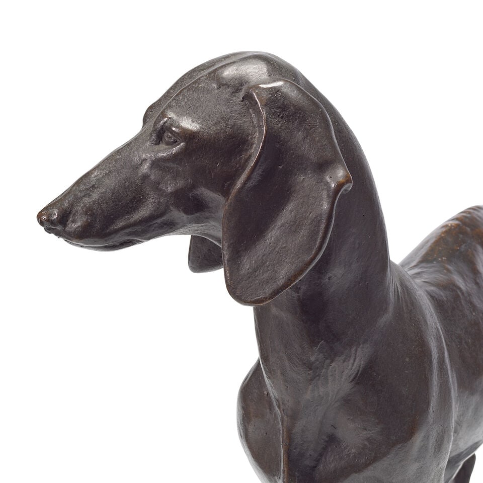 Phyllis Bone ARSA (British, 1894-1972): A patinated bronze model of a dachshund (2) - 4