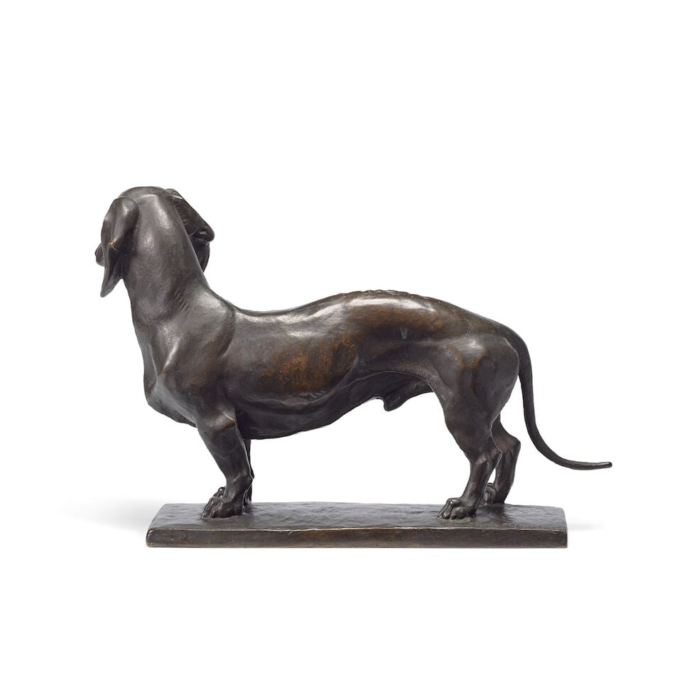 Phyllis Bone ARSA (British, 1894-1972): A patinated bronze model of a dachshund (2) - 5