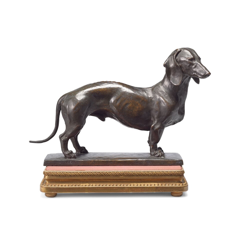 Phyllis Bone ARSA (British, 1894-1972): A patinated bronze model of a dachshund (2) - 6