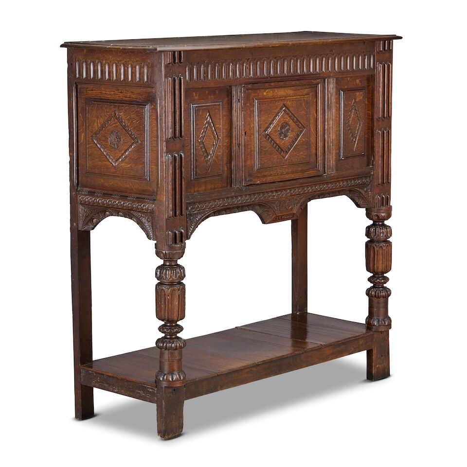 An oak livery cupboard Probably constructed from first half 17th century elements such as the Ja... - 3