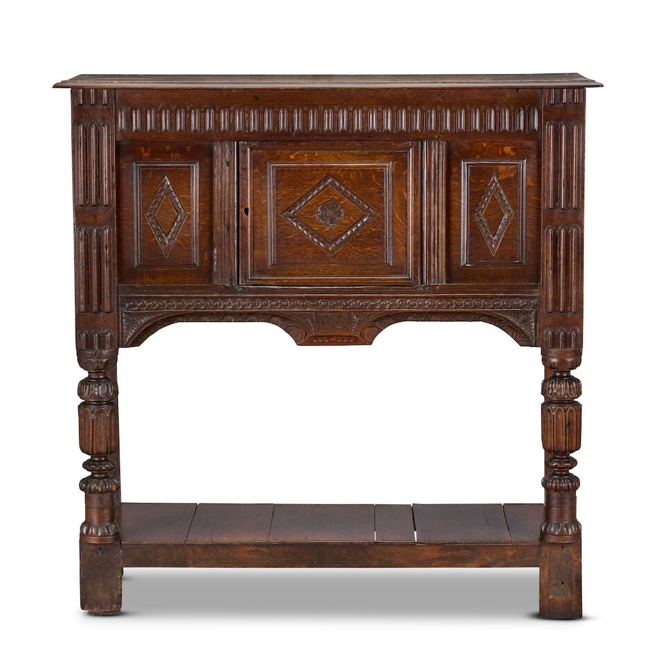 An oak livery cupboard Probably constructed from first half 17th century elements such as the Ja... - 5