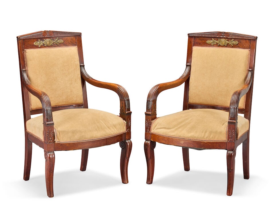 A pair of French 19th century mahogany fauteuils (2) (1 of 3)