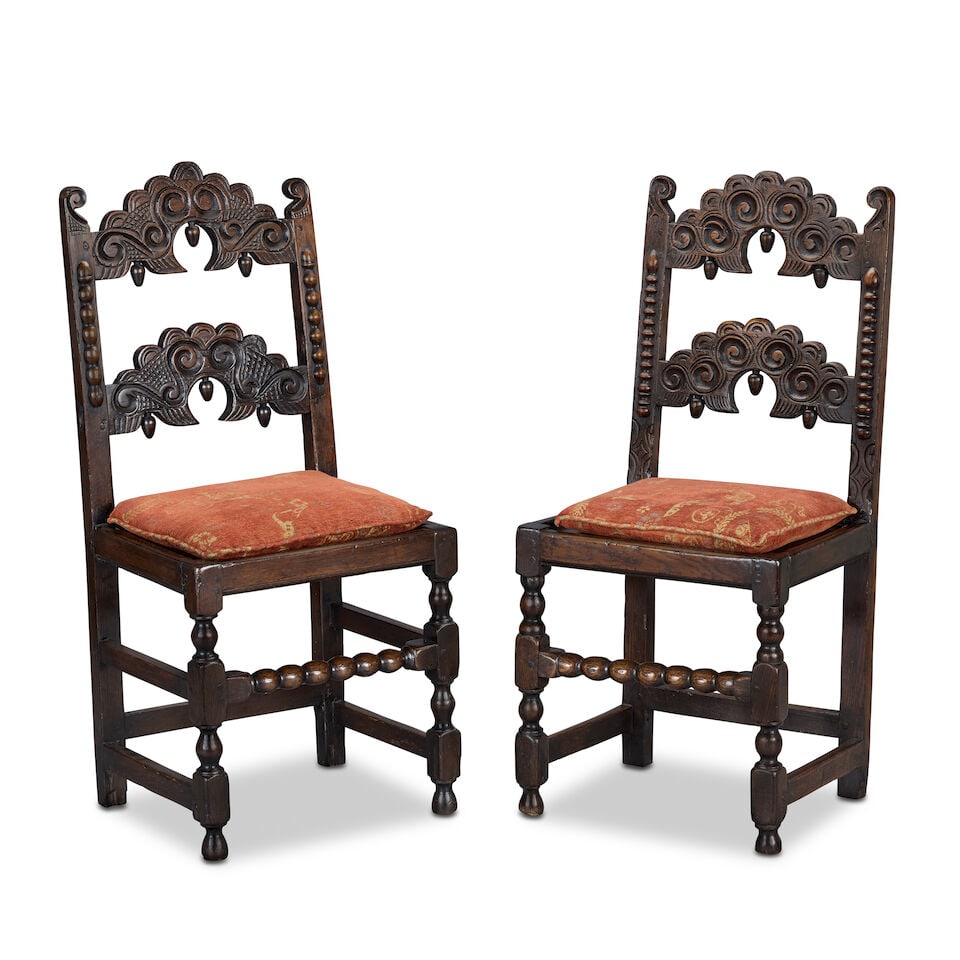 A matched set of eight very similar late 17th century oak side chairs Derbyshire and/or Yorkshi... - 2