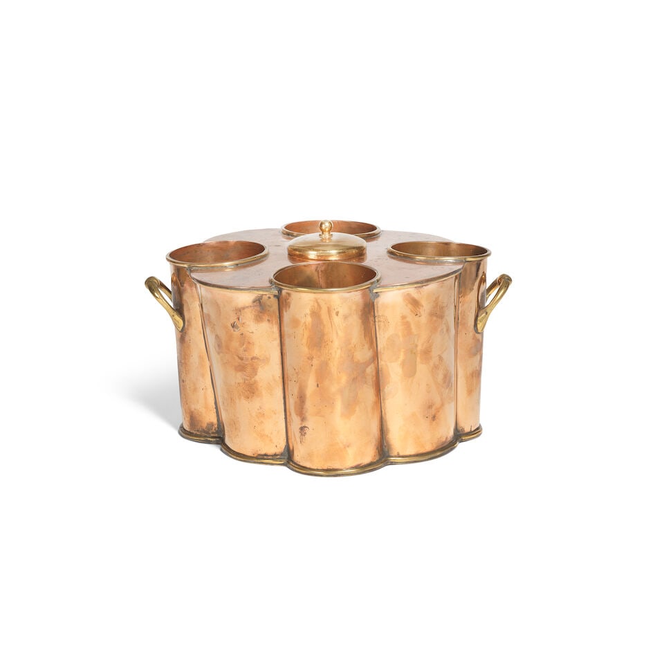 An early 20th century copper & brass twin-handled, four section champagne and wine cooler (1 of 1)