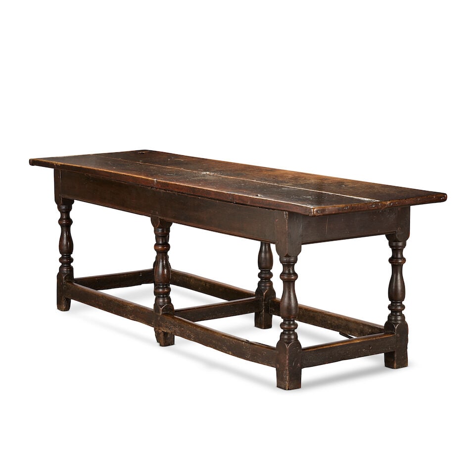 An oak six-leg refectory table Late 17th century and later, the top is loose (1 of 3)