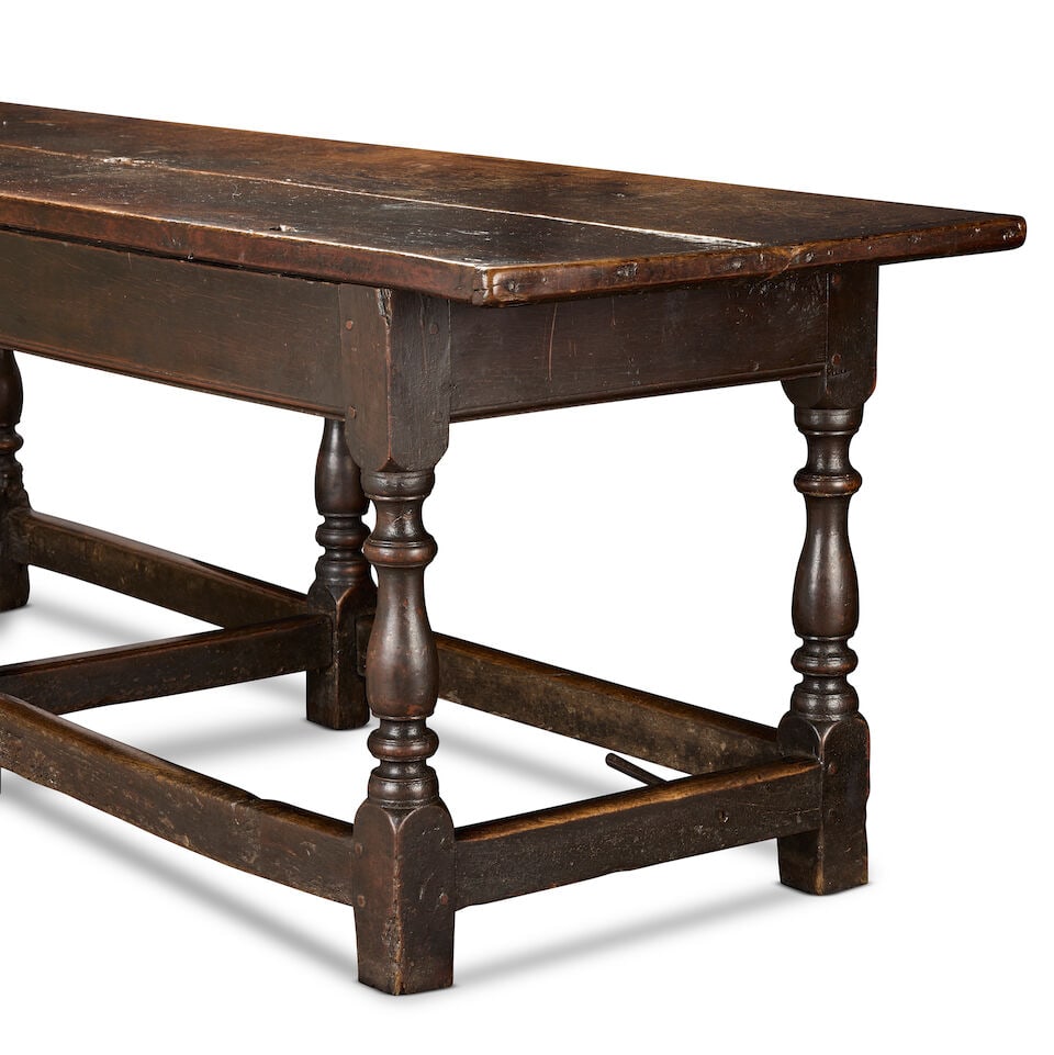 An oak six-leg refectory table Late 17th century and later, the top is loose - 2